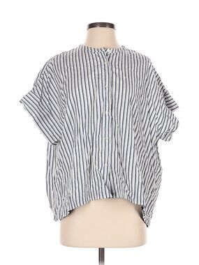 Nico Blue and White Vertical Stripe Button-Down Top